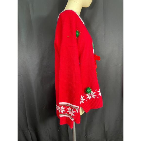 Ugly Christmas Cat Sweater, XL, Bow, Tinsel, Star, Sequence - Picture 2 of 7